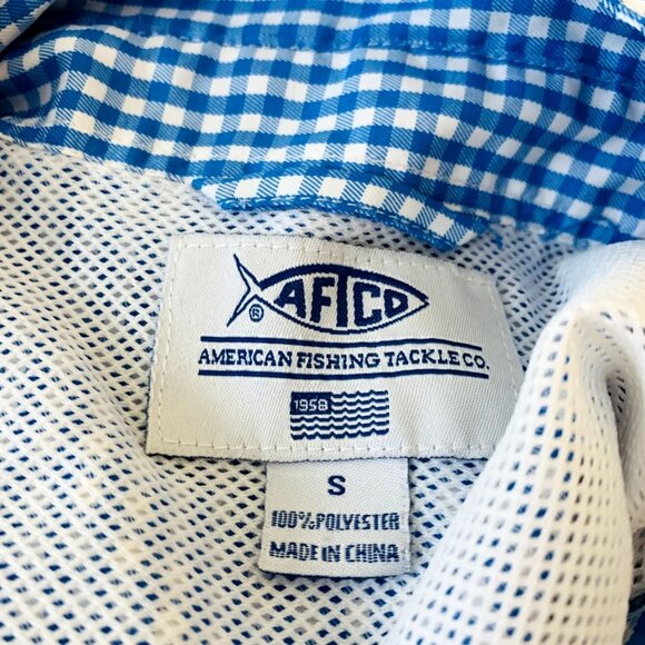 AFTCO Mens Button Down Shirt Lightweight Blue Check Short Sleeve Size S - Picture 8 of 10